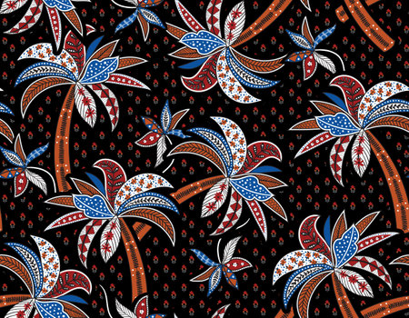 Stylish Modern Summer palm trees seamless pattern vector illustrations Bali inspired, Design for fashion , fabric, textile, wallpaper , wrapping and all printsのイラスト素材