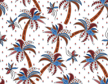 Stylish Modern Summer palm trees seamless pattern vector illustrations Bali inspired, Design for fashion , fabric, textile, wallpaper , wrapping and all printsのイラスト素材
