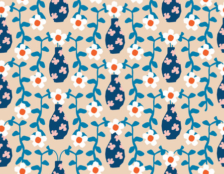 Matisse inspired modern art concept , Seamless pattern  Abstract silhouette of vase with flowers and leaves. Design for fashion , fabric, textile, wallpaper , wrapping and all printsのイラスト素材