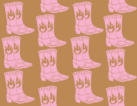 Cute Cowgirl  seamless vector pattern. Howdy Cowboy boots, hat, horseshoe repeating background. Wild West surface pattern design for All fabric and Printsのイラスト素材