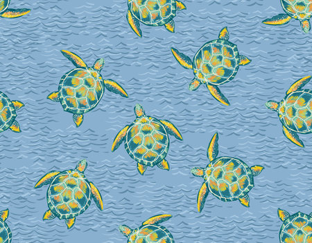 Summer Seamless pattern with sea turtle. Colourful turtle, Vector handdrwn illustration , Design for fashion , fabric, textile, wallpaper , wrapping and all printsのイラスト素材