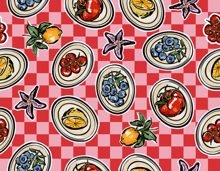 Seamless  Vector Lobsters  plates Summer party meal Seamless pattern Vector Illustration ,Marine Life Pattern Design for fashion , fabric, textile, wallpaper , wrapping and all printsのイラスト素材