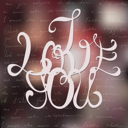 I love you romantic vector typography quote with hand written text of poem by Dante on blurred background. Great as a poster, Saint Valentine card, holiday design.のイラスト素材