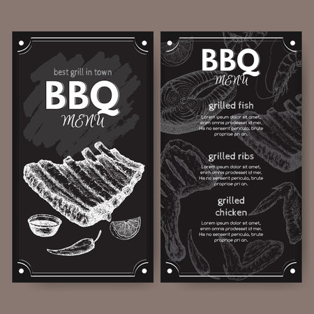Vintage grill restaurant menu template with hand drawn sketchのイラスト素材