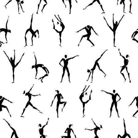 Seamless pattern with hand drawn ink dancing figuresのイラスト素材