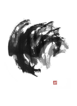 Japanese style sumi-e painting with cloud dragon.の写真素材