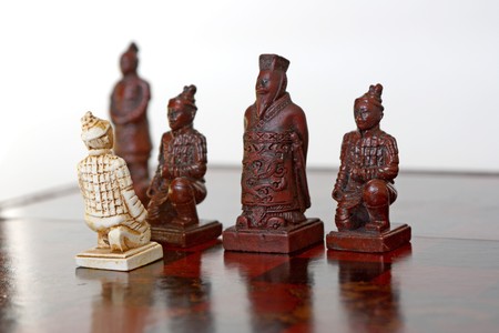 Chess pieces on a chessboard,photographed in june 2007の写真素材