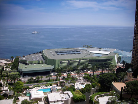 Monaco, Monte Carlo - 15th May 2018: A german photographer visiting the French Riviera, having a one-day trip to Monaco, taking pics of the Grimaldi forum from above.のeditorial素材