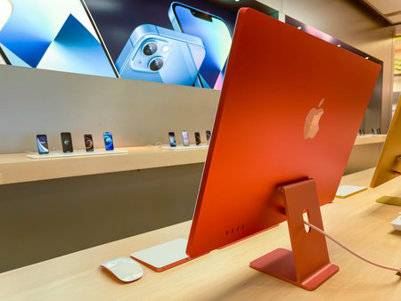 Cologne, Germany - September 30th 2021: A german photographer visiting an Apple Store in a shopping...