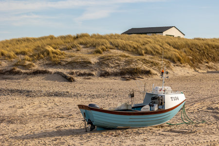 Beautiful beach in the north of Denmark at a sunny but windy day in spring.の写真素材