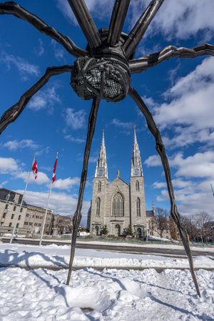 Ottawa, Canada - February 08th 2023: A german photographer discovering Majors Hill Park in downtown Ottawa with view to the national gallery of Canada.のeditorial素材