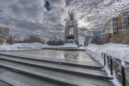 Ottawa, Canada - February 08th 2023: A german photographer discovering Majors Hill Park in downtown Ottawa with view to war memorial of Canada.のeditorial素材