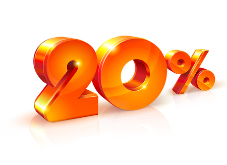 shiny Orange Red 3d sign 20 percents. suitable for use on advertising banners, leaflets, posters, flyers and any promotional items. Seasonal discounts, Black Friday, the interest rate, etc.のイラスト素材