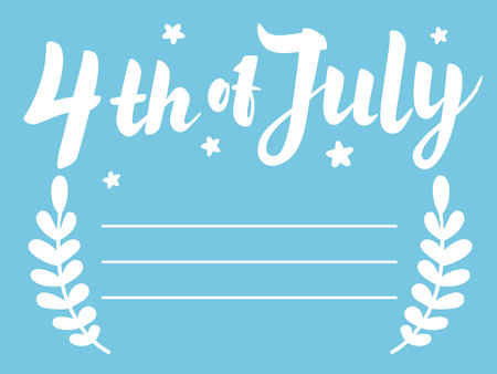 Illustration of Independence Day. 4th of July Paper Lettering on blue background with Stars and leafs. Template for text. Card. Vector illustration.のイラスト素材