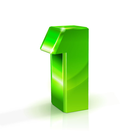 Glossy green One 1 number. 3d Illustration on white background. Vectorのイラスト素材