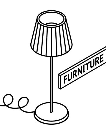Isometric outline furniture. 3D line drawn isometric floor lamp. white background. Vector illustration.のイラスト素材