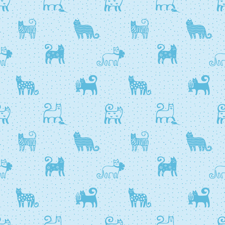 Seamless pattern with cute funny cats. Textile cats background. Monochrome fabric pattern, wrapping. Kitten. Cats background. Cats wallpaper. Vector illustrationのイラスト素材