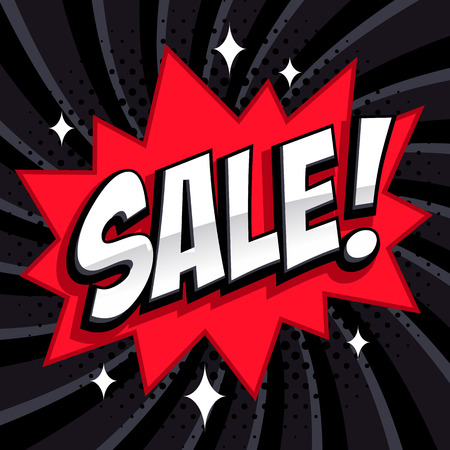 Black Friday sale comic style banner. Sale inscription on black and red background. Pop-art comics style web banner, flash animation.のイラスト素材