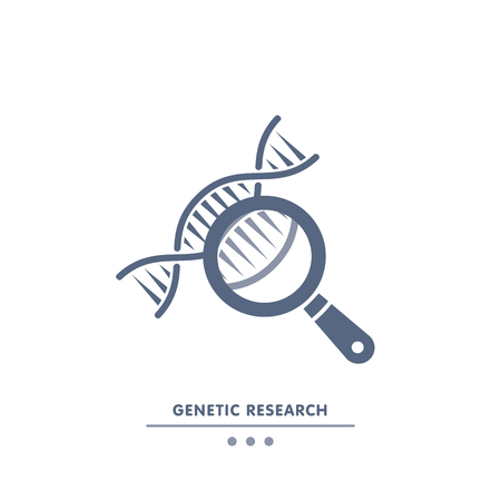 DNA, genetics research. dna chain in magnifying glass sign.のイラスト素材