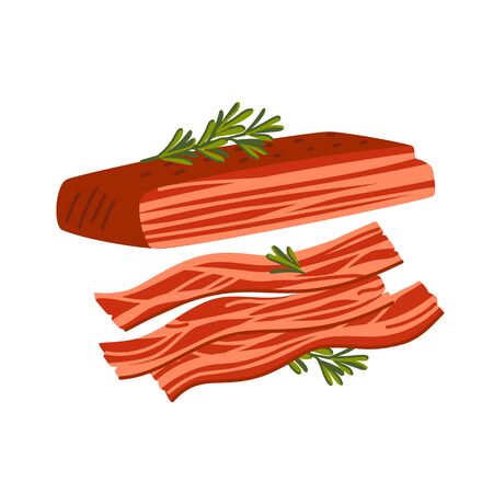 Bacon. Meat delicatessen on white background. Strips of Bacon. Simple flat style vector illustrationのイラスト素材
