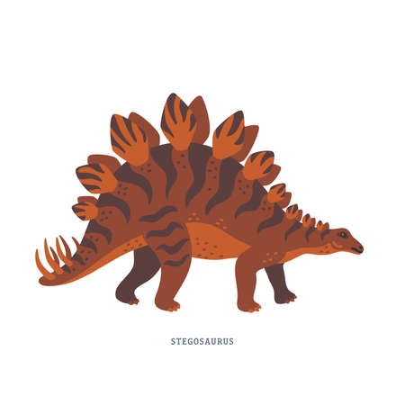 Stegosaurus, dinosaur of late Jurassic period with upright plates and tail tipped with spikes. Dino print. Simple Colorful vector illustration in flat cartoon style.のイラスト素材
