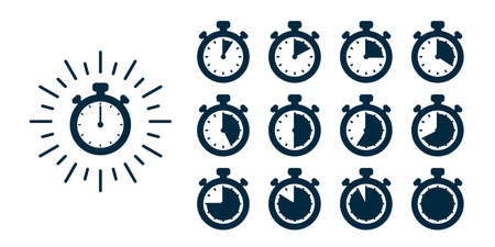 Timer icons set. Vector stopwatch illustration - clocks at different times. Fast delivery and express services conceptのイラスト素材