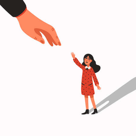 Helping hand. Empathy, help and support - helping hand reaching out to woman. Psychological care. Vector illustration in flat cartoon style on white background.のイラスト素材