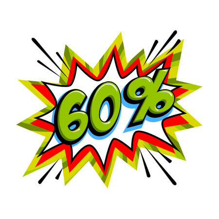 60 off sale. Comic green sale bang balloon - Pop art style discount promotion banner. Vector illustration.のイラスト素材