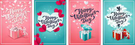 Valentine s day greeting cards - set of love day vector cards or posters. Vector illustrationのイラスト素材