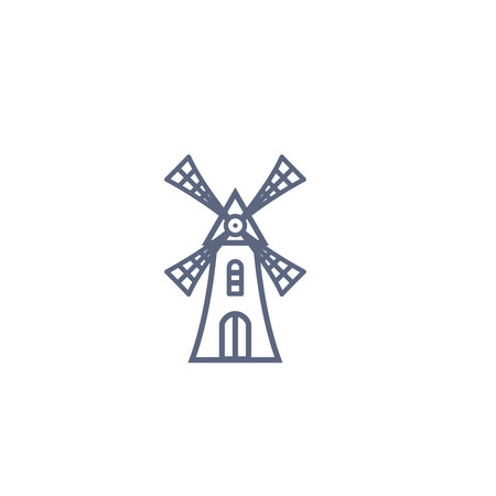 Windmill line icon - old mill linear pictogram isolated on white background. Vector illustration.のイラスト素材