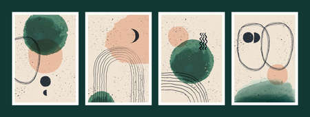 Abstract art minimalist posters set. Scandinavian abstract geometric composition for wall decoration. Vector hand-painted illustrationの写真素材