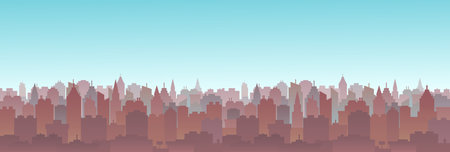 Cityscape skyline vector illustration. City buildings cartoon style scape.のイラスト素材