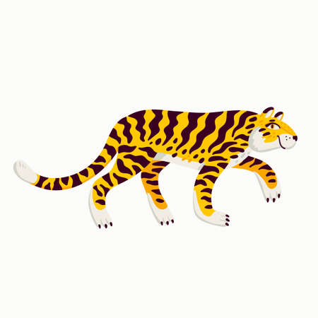 Tiger vector illustration, cartoon tiger creeping on white background. Organic flat style vector illustration.のイラスト素材