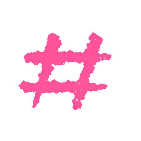 Hashtag, vector neon pink tag icon on white background. Hand Drawn ink vector illustration.のイラスト素材
