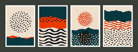 Abstract art vector poster. Vintage abstract geometric print for wall decoration. Vector hand-painted illustrationのイラスト素材