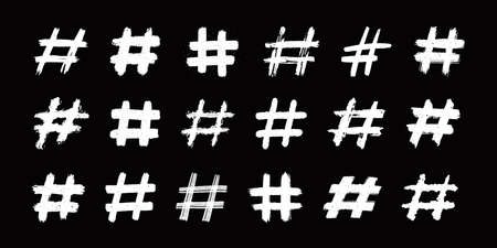 Hashtags, vector ink painted tag icons on white background. Hand Drawn vector illustration.のイラスト素材