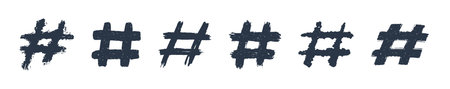 Hashtags, vector ink painted tag icons on white background. Hand Drawn vector illustration.