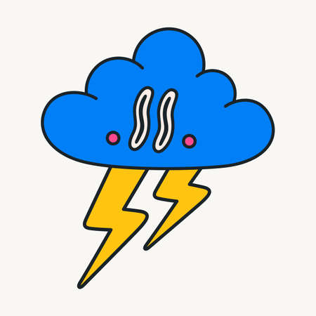 Cartoon vector funny cute Comic characters, angry storm cloud with flashes.のイラスト素材