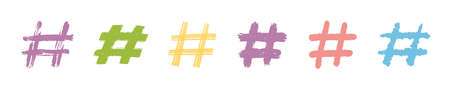 Hashtags, vector ink painted tag icons on white background. Hand Drawn vector illustration.のイラスト素材