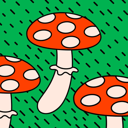Cartoon vector funny cute Comic characters, fly agaric mushroom.のイラスト素材
