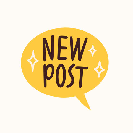 New post sticker for a social media, making a blog or vlog vector flat illustration. Set of cartoon icons for making internet contentのイラスト素材