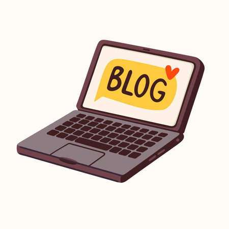 laptop sticker for a social media, making a blog or vlog vector flat illustration. Set of cartoon icons for making internet contentのイラスト素材