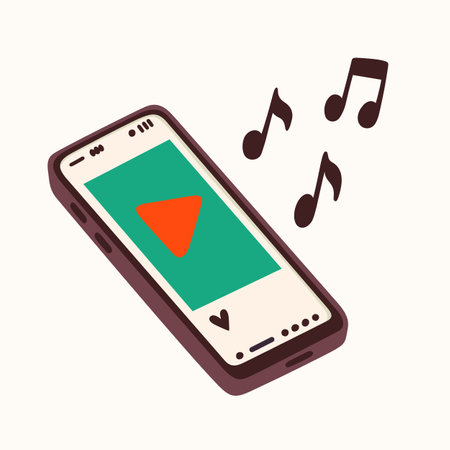 Smartphone music sticker for a social media, making a blog or vlog vector flat illustration. Set of cartoon icons for making internet contentのイラスト素材