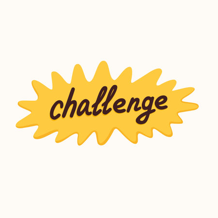 Challenge sticker for a social media, making a blog or vlog vector flat illustration. Set of cartoon icons for making internet content.のイラスト素材