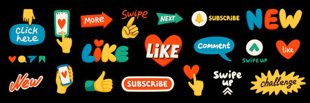 Blog content icons. Blogging or vlogging cartoon icons for social midea vector flat illustration.のイラスト素材