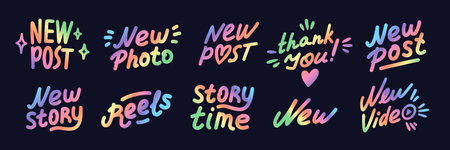 Blog content icons. Blogging or vlogging cartoon icons for social midea vector flat illustration.のイラスト素材