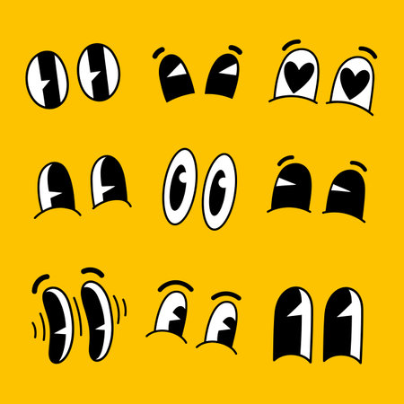 Retro cartoon funny eyes. Groovy vintage 30s 60s 70s eyes with various emotions Ideal for character design, animation, stickers, vector illustrationのイラスト素材