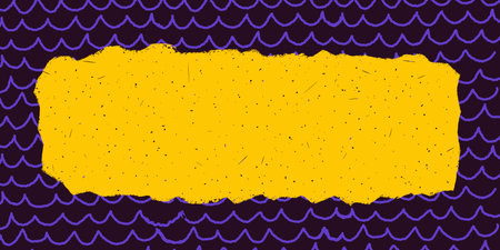 Rustic rectangle text box with grunge torn edges on a fish scale wavy pattern background. Vector illustration of rough ripped rectangle on a dark background. Ideal for collages and stickersのイラスト素材