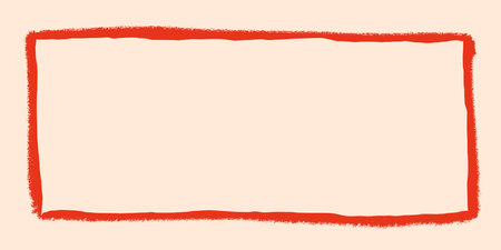Red rectangular frame with grunge torn edges and soft corners. Vector illustration of rough ripped...