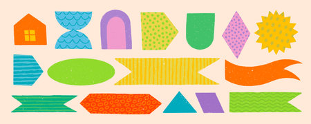 Vector abstract geometric shapes, memo bookmarks and flag banners for notebooのイラスト素材